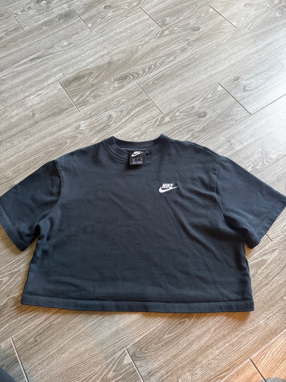 Nike Black Cropped Crew Tee with White Swoosh small new